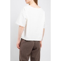 Женская футболка молочная короткая Принт MKNS2281-01
