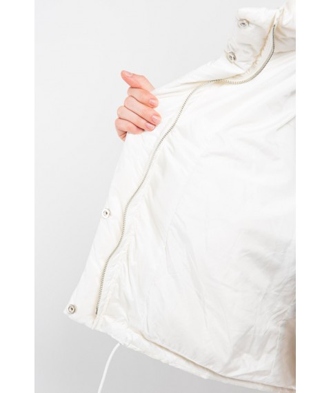 Женская куртка-пуховик короткая с жемчугом белая Modna KAZKA MKLT21-605