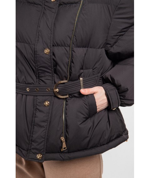 Женская куртка-пуховик с поясом черная Modna KAZKA MKLT21-512