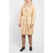 Женское пальто-пуховик с меховым воротничком светло-бежевого цвета Modna KAZKA  MKLT21-1143