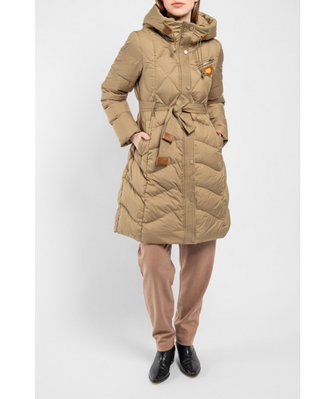 Женское пальто-пуховик олива под пояс Modna KAZKA MKLT21-119-2