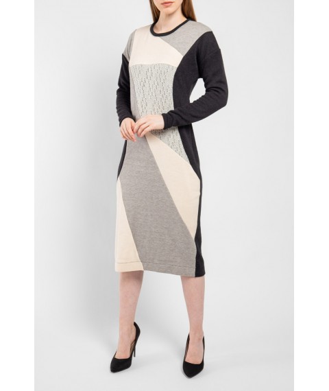 Платье женское бежево-серое стильное Ажур MKLT21-605