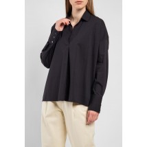 Рубашка женская чёрная базовая коттоновая стильна на длинный рукав Modna KAZKA MKAD7457-03
