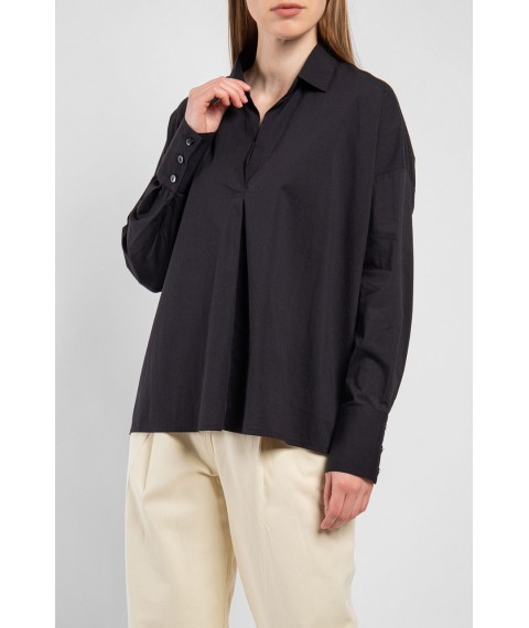 Рубашка женская чёрная базовая коттоновая стильна на длинный рукав Modna KAZKA MKAD7457-03