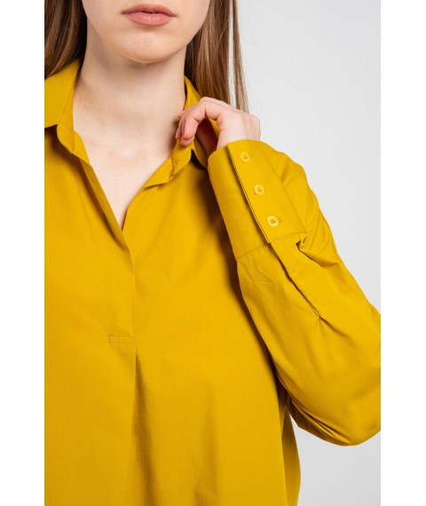 Рубашка женская базовая коттоновая на длинный рукав горчичная Modna KAZKA MKAD7457-04