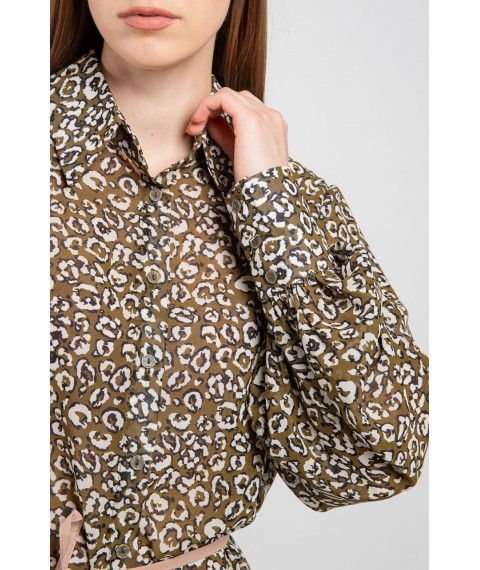 Блуза женская на пуговицы в анималистический принт хаки Modna KAZKA MKAZ6215-2