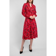 Платье женское котоновое в цветы миди красное Modna KAZKA MKAZ6327-1