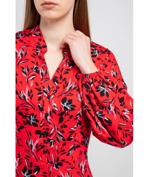 Платье женское котоновое в цветы миди красное Modna KAZKA MKAZ6327-1