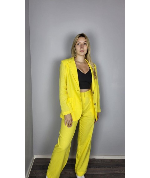 Костюм женский летний льняной брюки и пиджак желтый Modna KAZKA Елион MKSN2239/2240-09 46