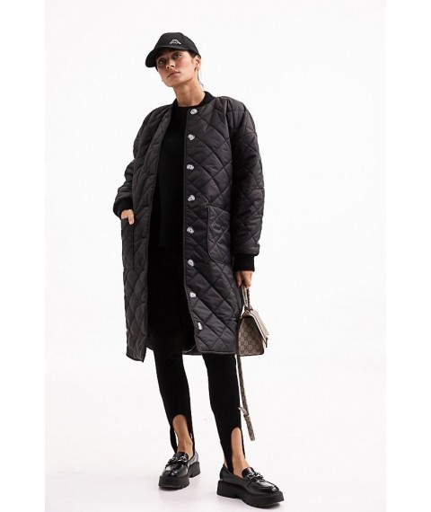 Куртка женская стеганая длинная осеняя трендовая черная Modna KAZKA MKAR46607-1 42-44