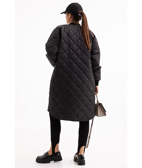 Куртка женская стеганая длинная осеняя трендовая черная Modna KAZKA MKAR46607-1 42-44