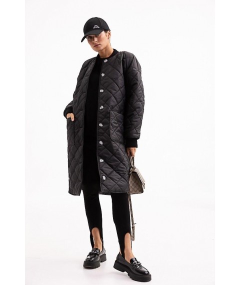 Куртка женская стеганая длинная осеняя трендовая черная Modna KAZKA MKAR46607-1 46-48