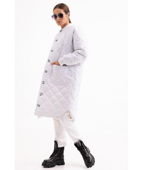 Куртка женская стеганая длинная осеняя трендовая белая Modna KAZKA MKAR46607-2 46-48