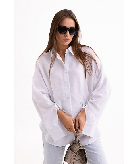 Рубашка женская базовая оверсайз жатая белая Modna KAZKA MKAR32781-1 ONESIZE