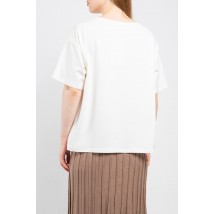 Женская футболка молочная длинная Принт MKNS2282-01 42