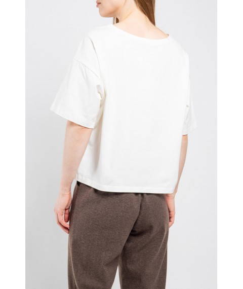 Женская футболка молочная короткая Принт MKNS2281-01 42