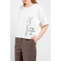Женская футболка молочная короткая Принт MKNS2281-01 46