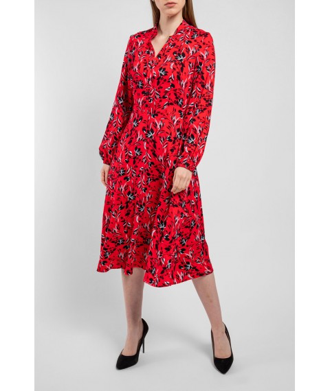 Платье женское котоновое в цветы миди красное Modna KAZKA MKAZ6327-1 44