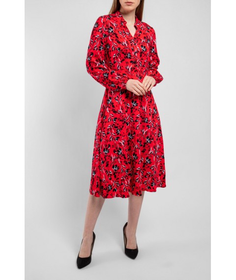 Платье женское котоновое в цветы миди красное Modna KAZKA MKAZ6327-1 48