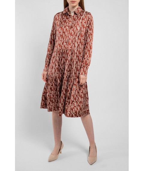 Платье женское шелковое миди с растительным принтом коричневое Грейс Modna KAZKA MKPR2625-2 42
