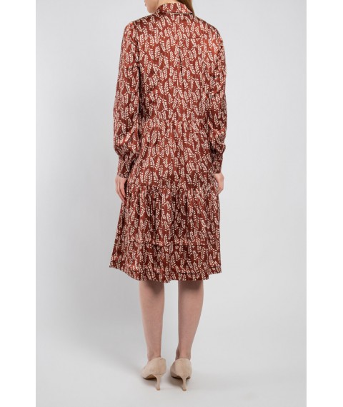 Платье женское шелковое миди с растительным принтом коричневое "Грейс" Modna KAZKA MKPR2625-2 42