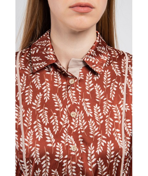 Платье женское шелковое миди с растительным принтом коричневое "Грейс" Modna KAZKA MKPR2625-2 44