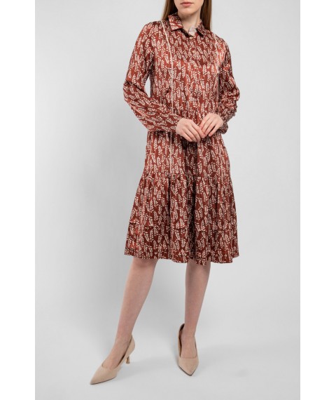 Платье женское шелковое миди с растительным принтом коричневое Грейс Modna KAZKA MKPR2625-2 52