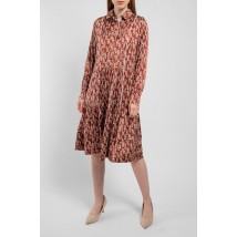 Платье женское шелковое миди с растительным принтом коричневое "Грейс" Modna KAZKA MKPR2625-2 56