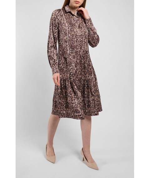 Платье женское шелковое миди абстракция коричневое Грейс Modna KAZKA MKPR2625-1 42