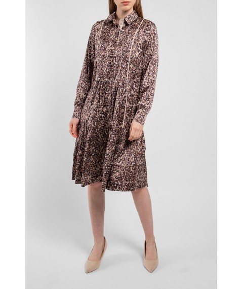 Платье женское шелковое миди абстракция коричневое "Грейс" Modna KAZKA MKPR2625-1 46