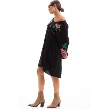 Платье-вышиванка женское с цветами оверсайз черное Modna KAZKA MKAR46628-3 Повседневное платье, ONESIZE