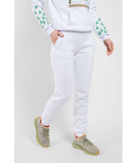 Женский спортивный костюм теплый на флисе белый с новогодним принтом Modna KAZKA  MKMF070908-1