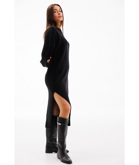 Платье женское вязаное демисезонное с вырезом oversize черное Modna KAZKA MKAR102057-3