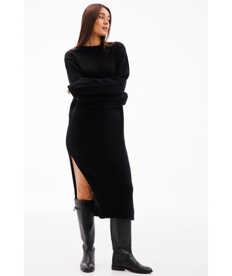 Платье женское вязаное демисезонное с вырезом oversize черное Modna KAZKA MKAR102057-3