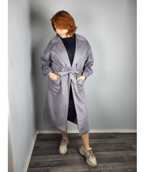 Пальто женское замшевое длинное серое Modna KAZKA MKAD7464-01