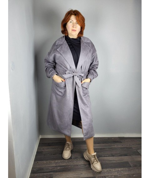 Пальто женское замшевое длинное серое Modna KAZKA MKAD7464-01