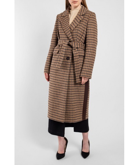 Пальто женское шерстяное в клетку коричневое Modna KAZKA MKCR222-2 46