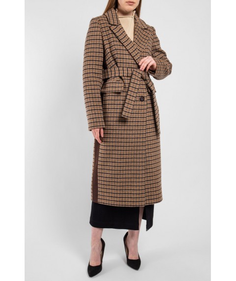 Пальто женское шерстяное в клетку коричневое Modna KAZKA MKCR222-2 46