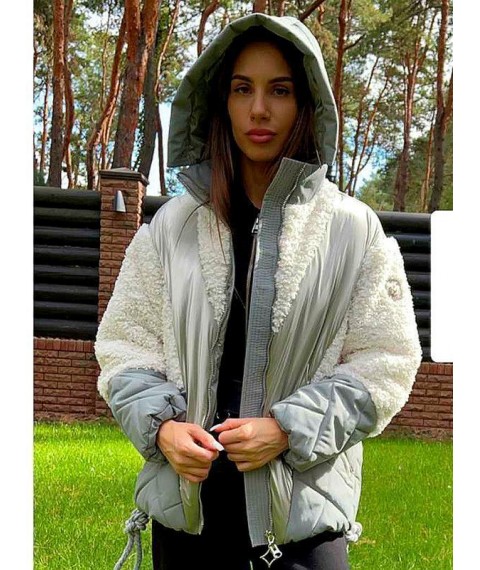 Куртка женская короткая с искусственным мехом оливковая Modna KAZKA MKAB202-172 46