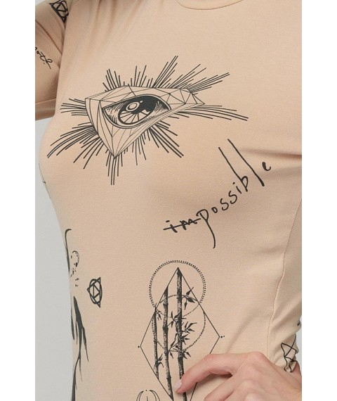 Боди женское стильное с тату бежевое Modna KAZKA Tatto MKRM1379-20DF