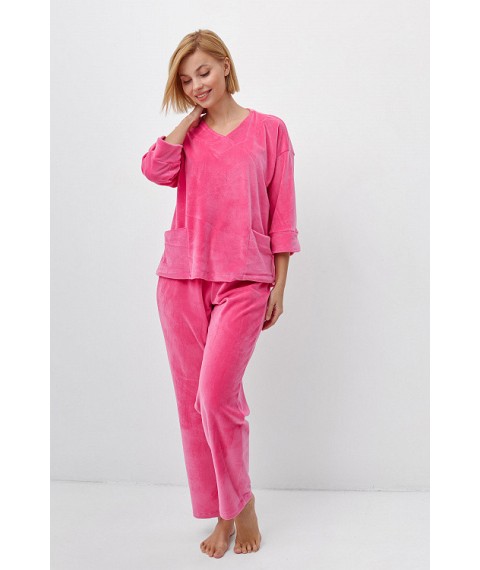 Пижама женская велюровая однотонная розовая Modna KAZKA MKRM4033-22DS 46-48