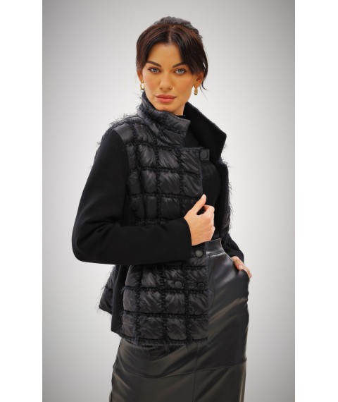 Куртка женская короткая на утеплителе из верблюжьей шерсти черная Marshal Wolf MKMM-29