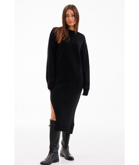 Платье женское вязаное демисезонное с вырезом oversize черное Modna KAZKA MKAR102057-3 ONESIZE