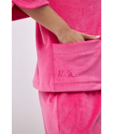 Пижама женская велюровая однотонная розовая Modna KAZKA MKRM4033-3 42-44