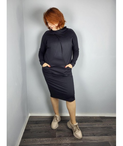 Платье женское дизайнерское демисезонное миди черное Modna KAZKA Mira MKAD6960-1 44