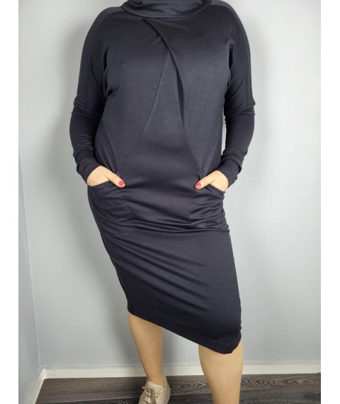 Платье женское дизайнерское демисезонное миди черное Modna KAZKA Mira MKAD6960-1 46