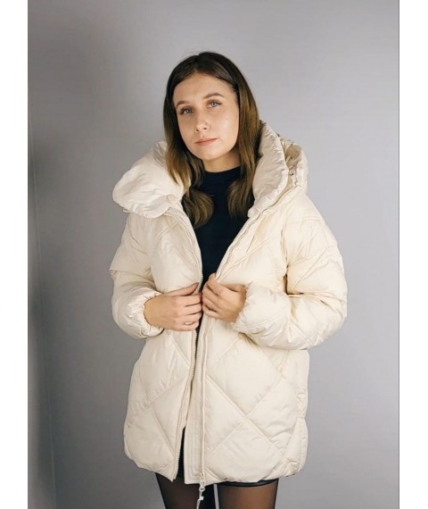 Куртка женская стеганая длинная зимняя жемчужная Modna KAZKA MKASAI09-3 50