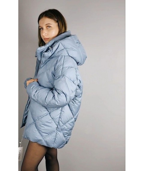 Куртка женская стеганая длинная зимняя голубая Modna KAZKA MKASAI09-1 46