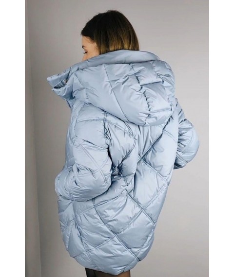 Куртка женская стеганая длинная зимняя голубая Modna KAZKA MKASAI09-1 50