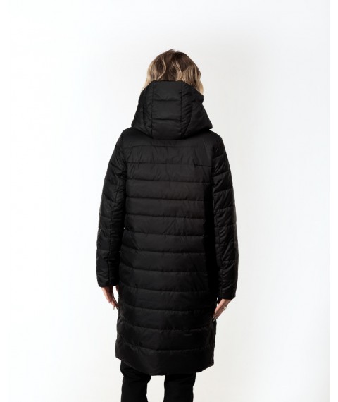 Пальто женское трендовое стеганое длинное на пояс черное Modna KAZKA MKAS2337-2